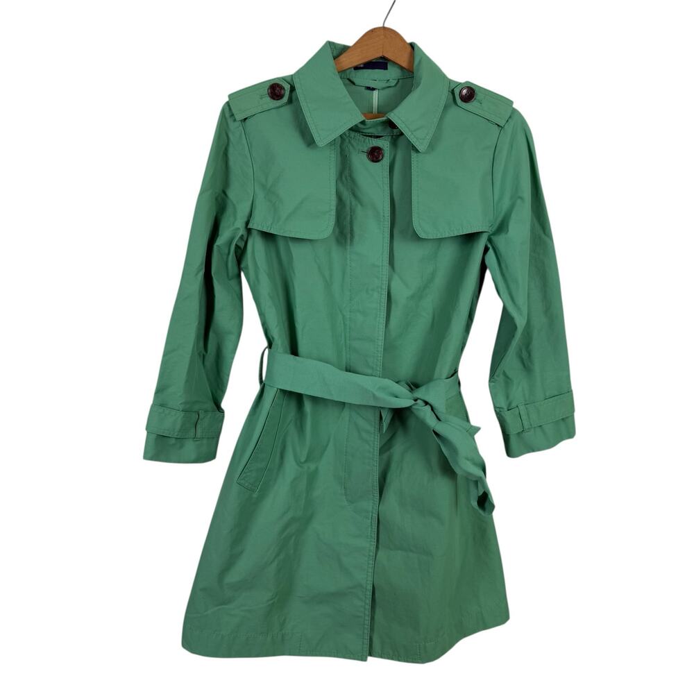 Gap Y2K Women Green Rain Trench Coat Jacket Small Green Retro Preppy Classic